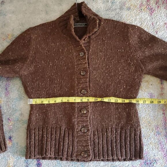Peruvian Connection Alpaca Wool Blend Button Down Mock Neck Sweater in Brown - Picture 10 of 14